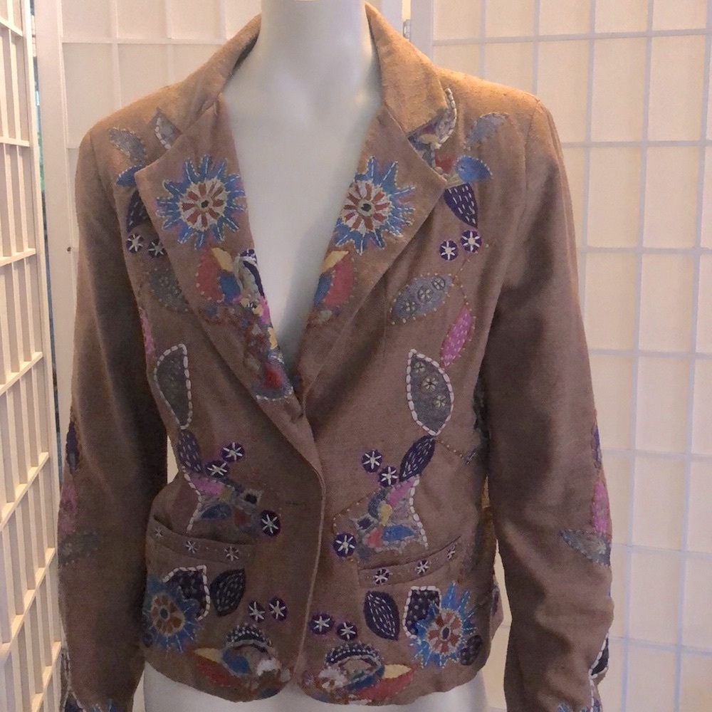 Western Embroidered Raw Silk Blazer sz 44 Euro